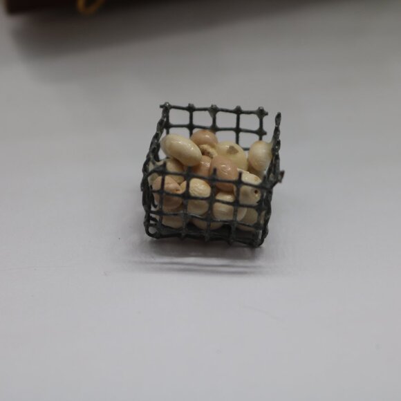 Vintage dollhouse wooden secretary desk set W/basket of eggs & chair cover - Picture 3 of 7